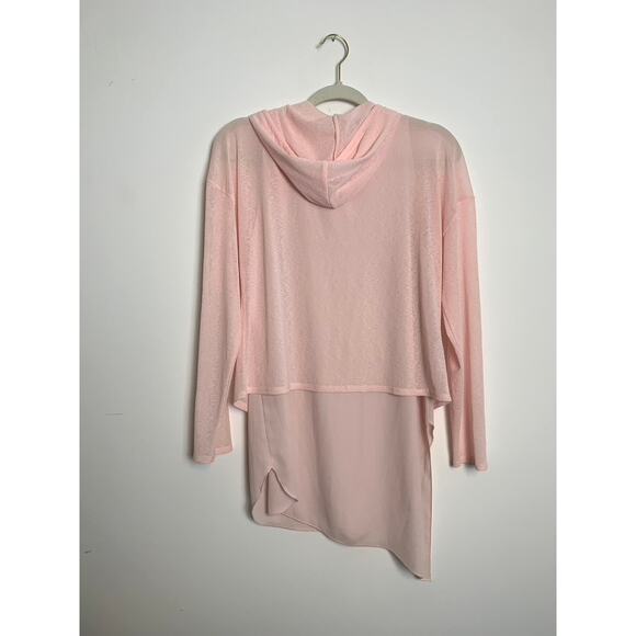 Frank Lyman Sheer Pink Hooded Tunic Top Size Small Athleisure Flowy Feminine - Picture 7 of 8